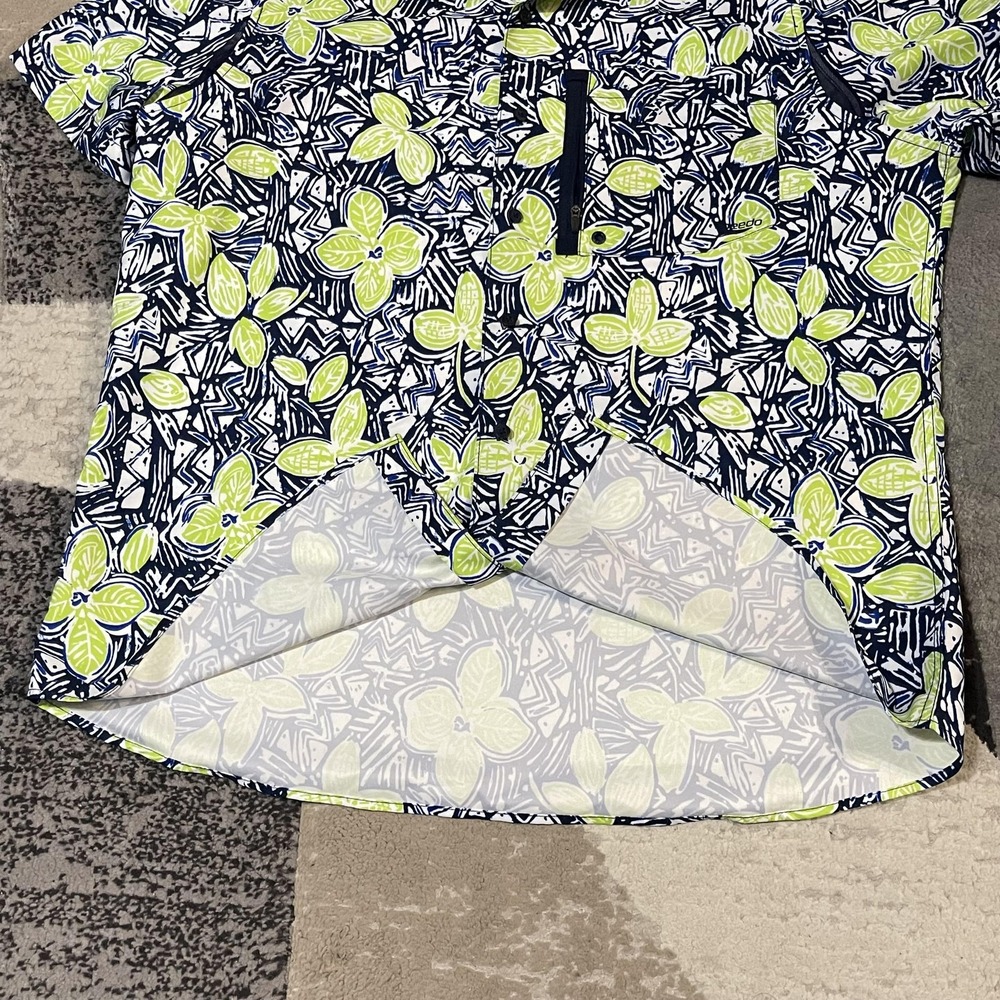 Speedo Hawaiian Performance Shirt Men 2XL Blue Green Floral Tropical Vented - Picture 8 of 9